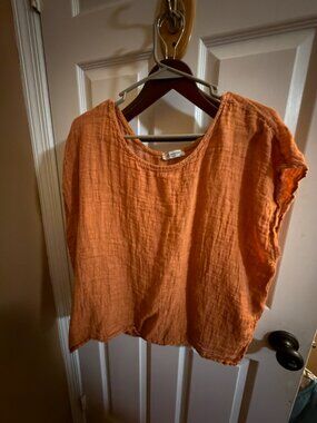Rust Terracotta Textured Gauze Relaxed Cap Sleeve Top